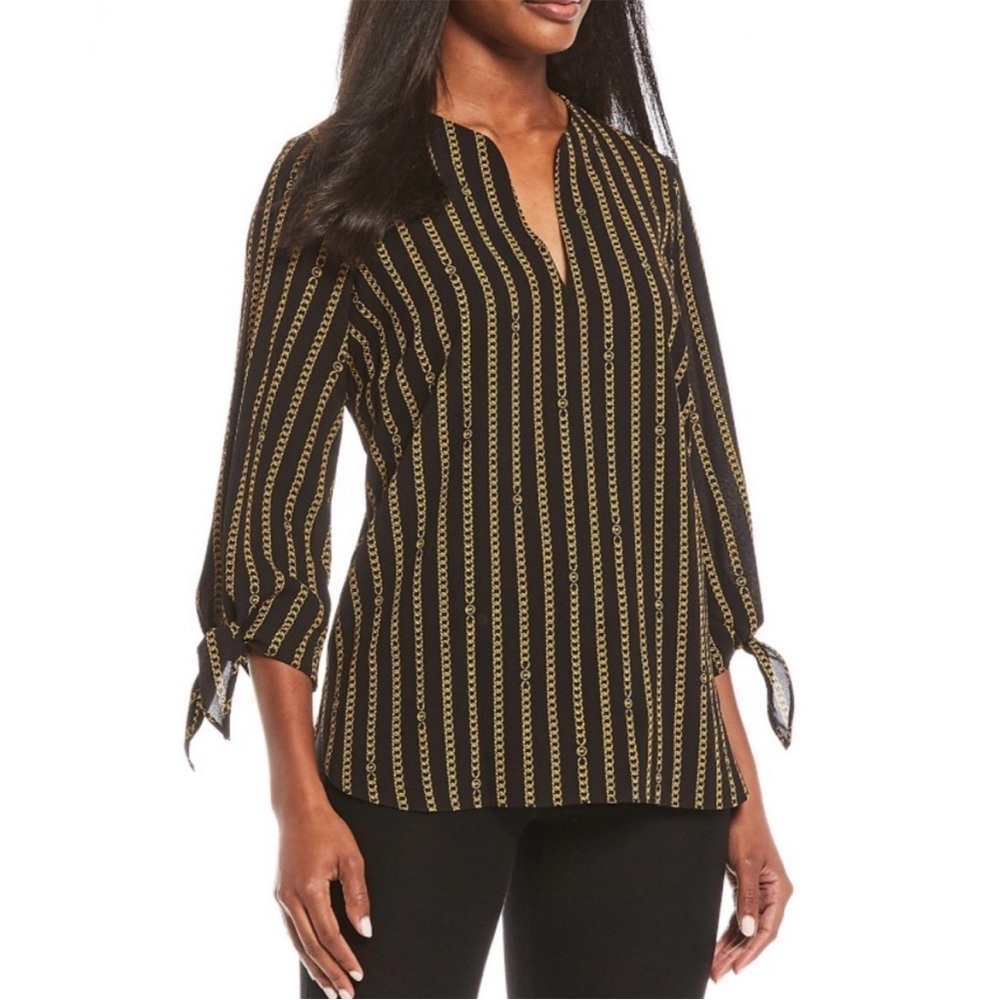 Michael Kors Black Gold Chain Strip top. Size Medium